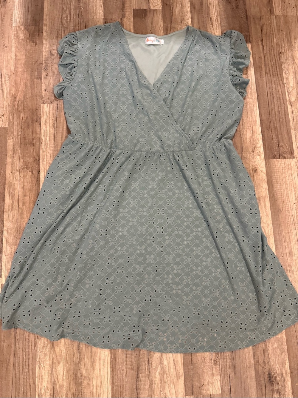 Eyelet Faux Wrap Green Women's Dress